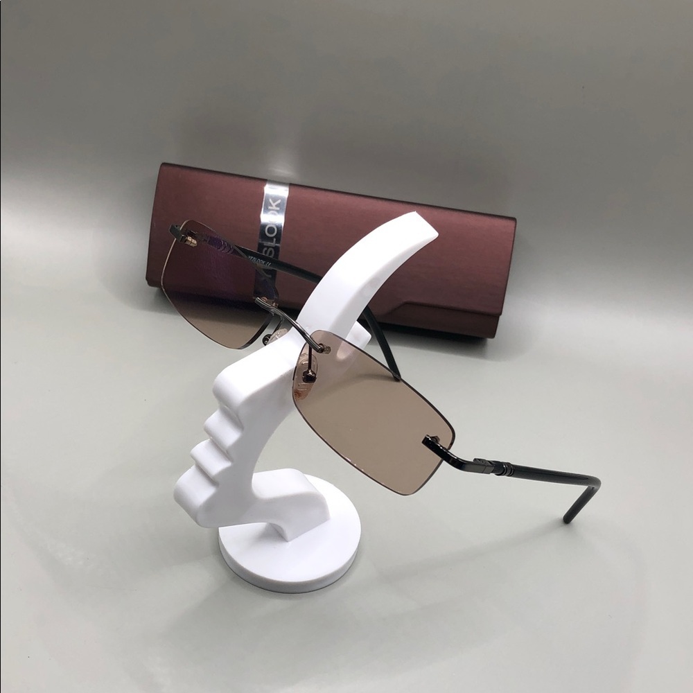 YesGlasses YesLook Black Metal Rectangle Rimless Tinted Sleek Sunglasses Mast